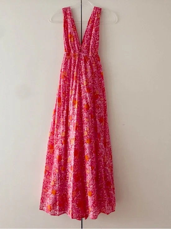 NWOT J. Crew Plunge-Neck Cotton Midi Beach Dress in Pink Limone Print - Small - Picture 4 of 7